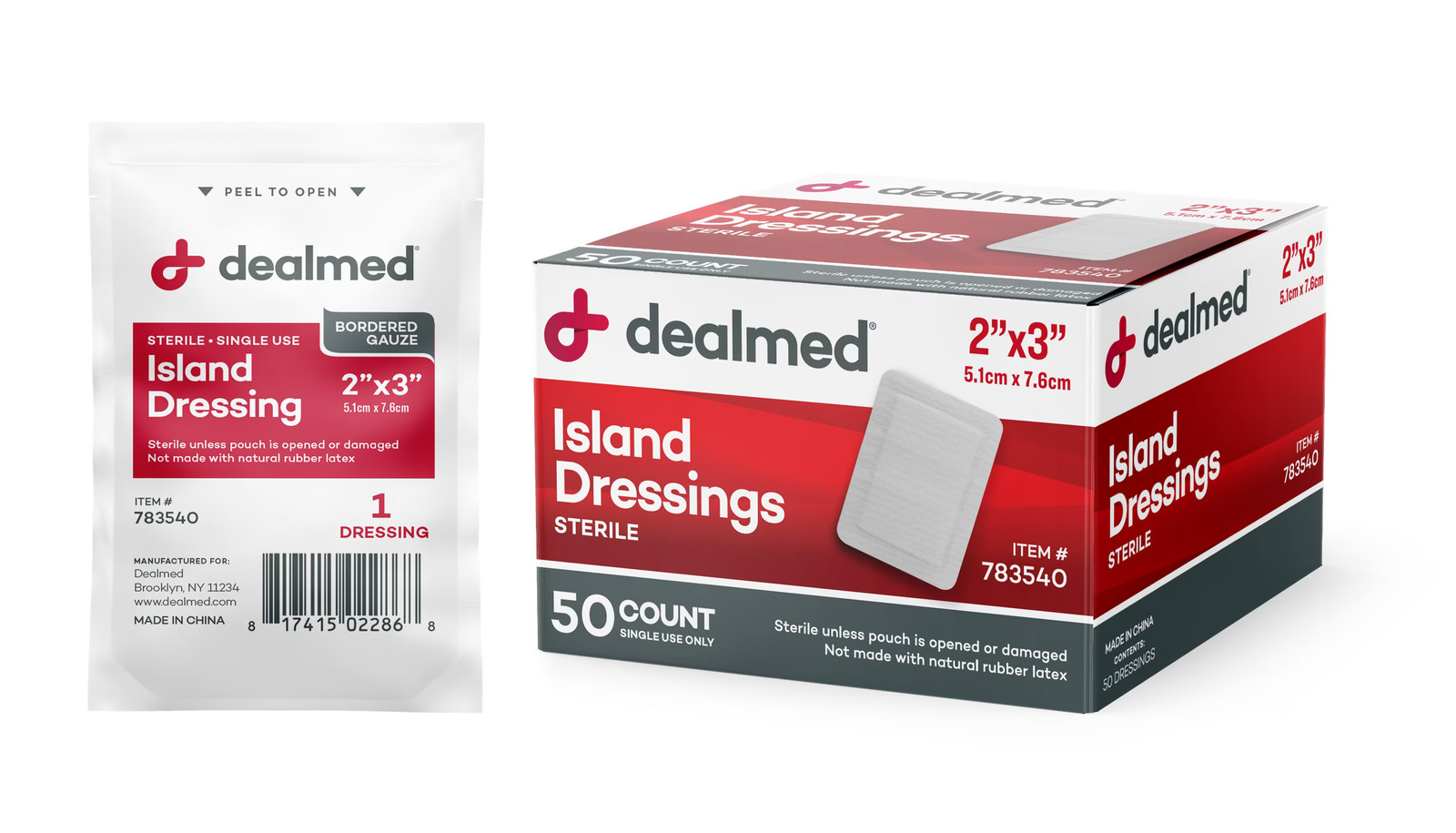 Dealmed Bordered Gauze 6″ x 6″ Island Dressing, Individually Wrapped, Sterile, 2