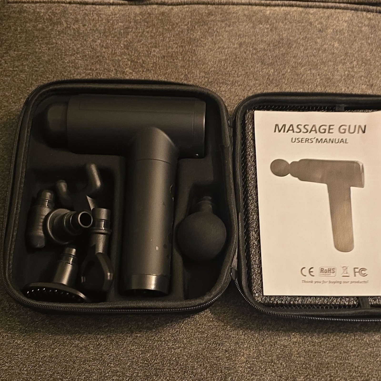 HD-666 Handheld Percussion Massage Gun 6 Heads Black Battery USB Charging