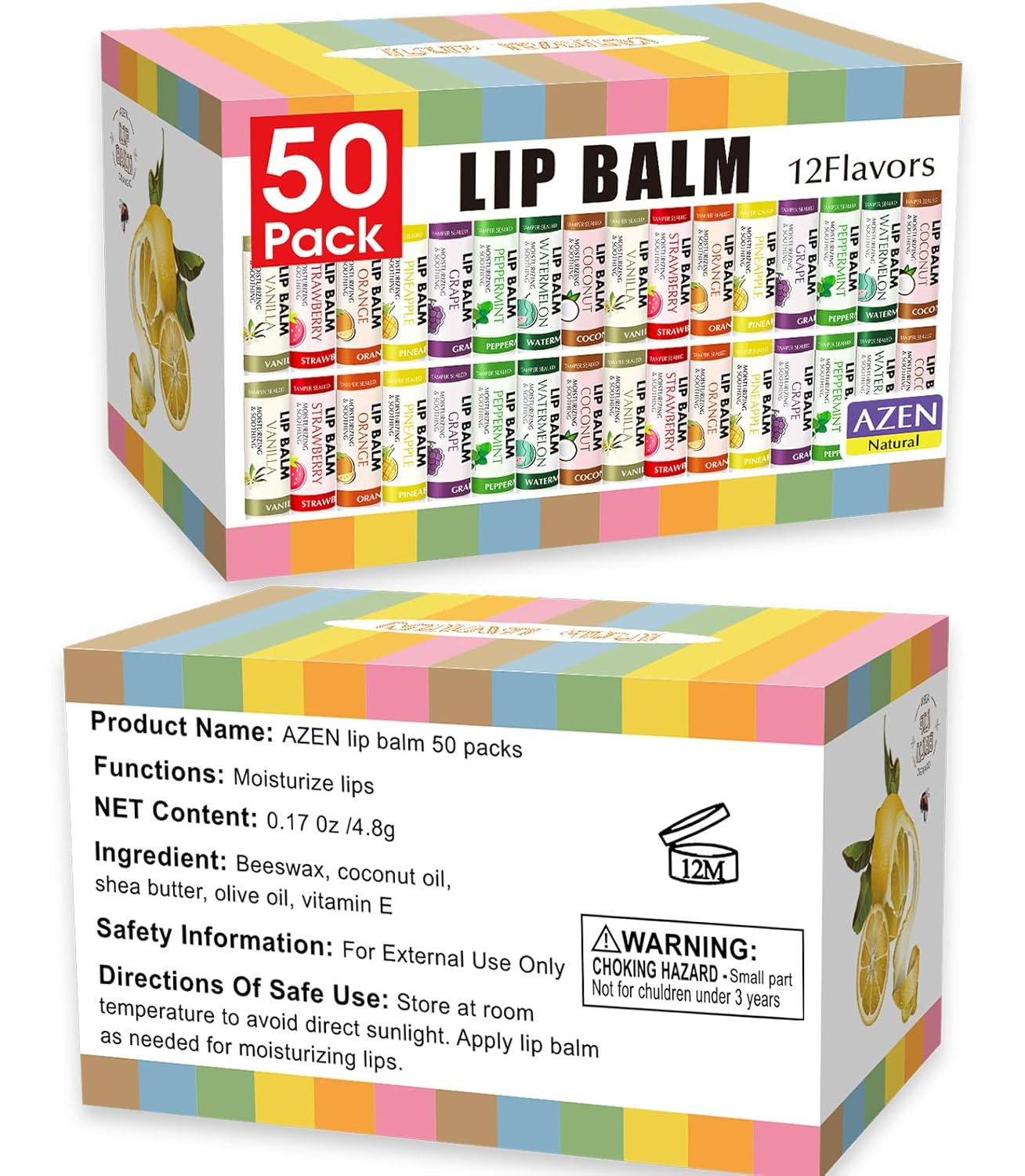 50 Pack Lip Balm Bulk, Moisturizing Lip Balms for Dry Cracked Lips, Mothers Day