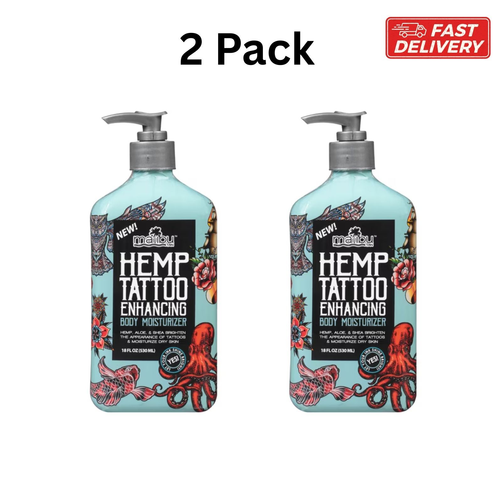 Malibu Tan Hemp Tattoo Enhancing Body Moisturizer, 18 Fl Oz (2 Pack)