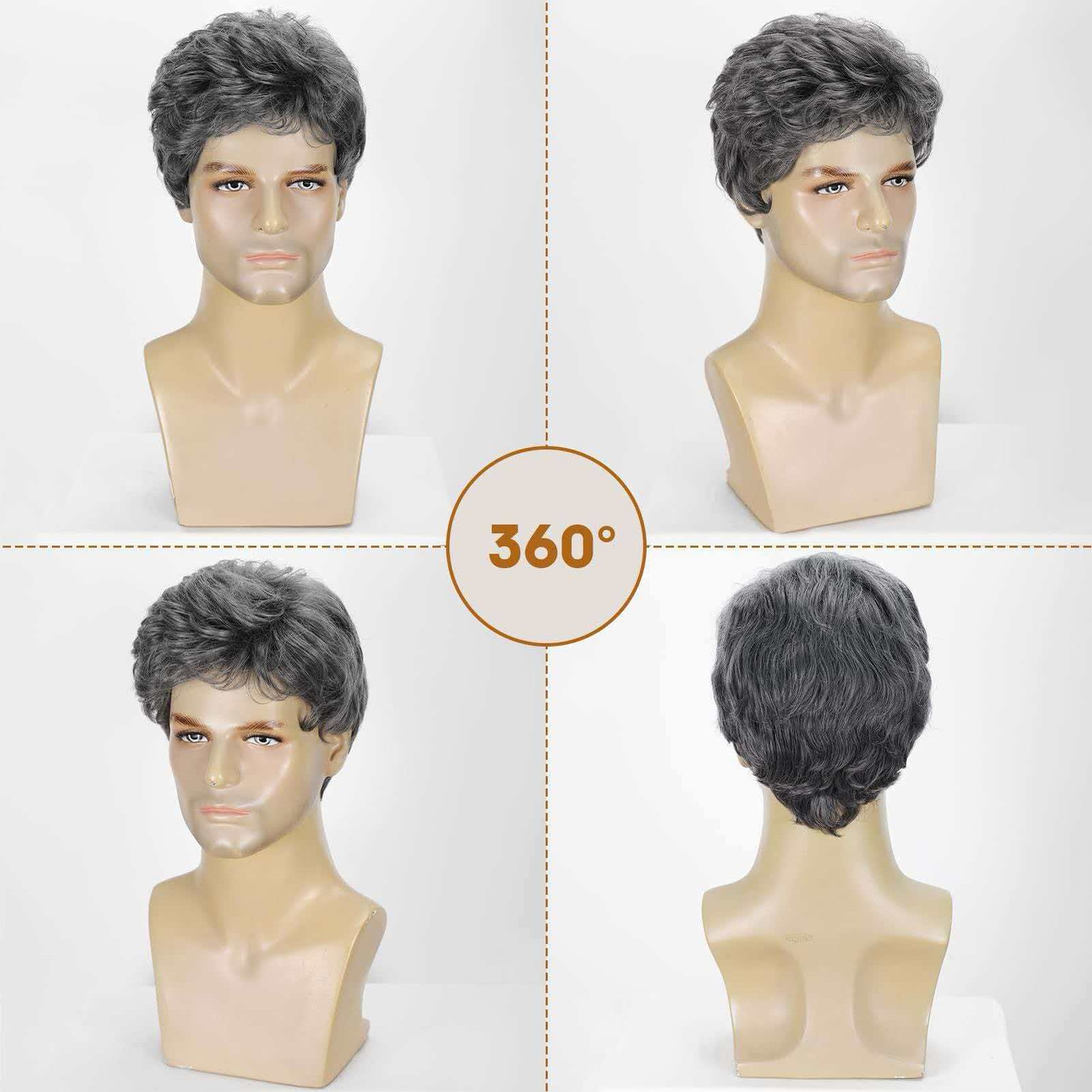 6in Silver Gray Full Wig for Men Heat Resistant Synthetic Cosplay Party