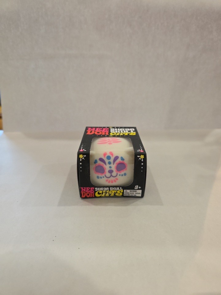 Authentic NeeDoh Sugar Skull Cat Squishy Toy White Pink HTF New in Box Schylling