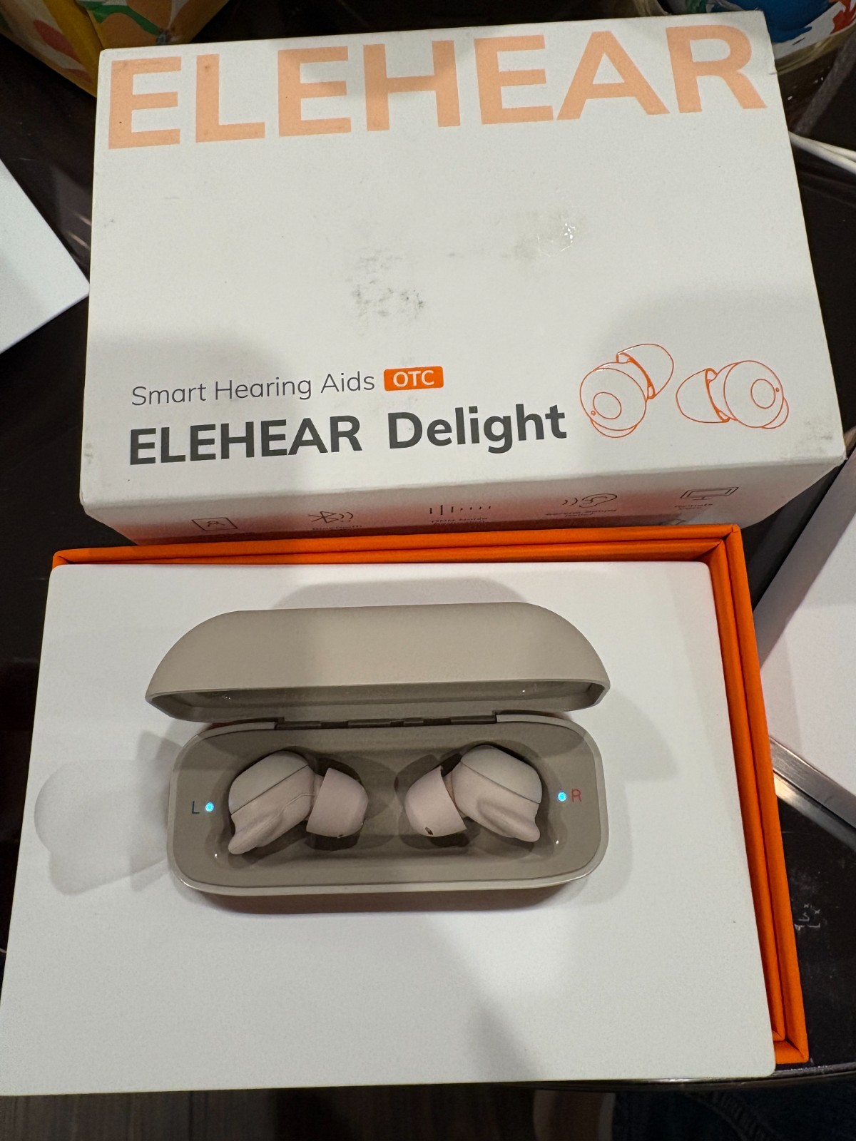 Preowned ELEHEAR Delight Hearing Aids Set * 1, Black Series Box Opened only
