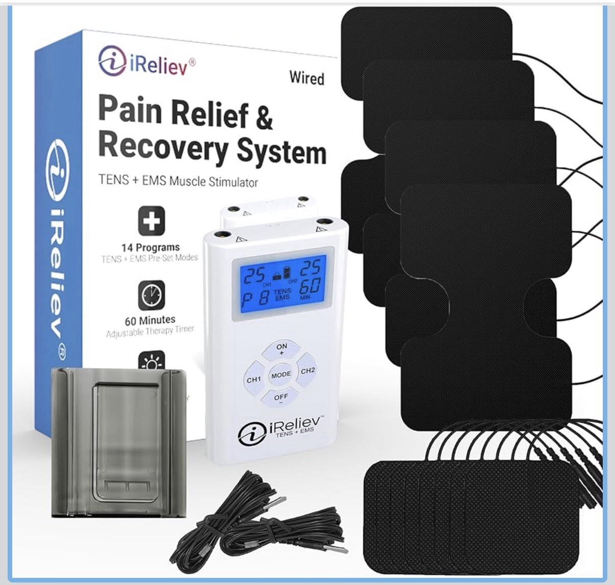 iReliev TENS + EMS Combination Unit Pain Relief & Recovery System NEW