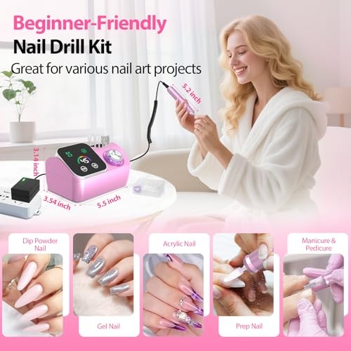 Professional Electric Nail Drill E-File Machine – 45,000 RPM Corded Nail Pink