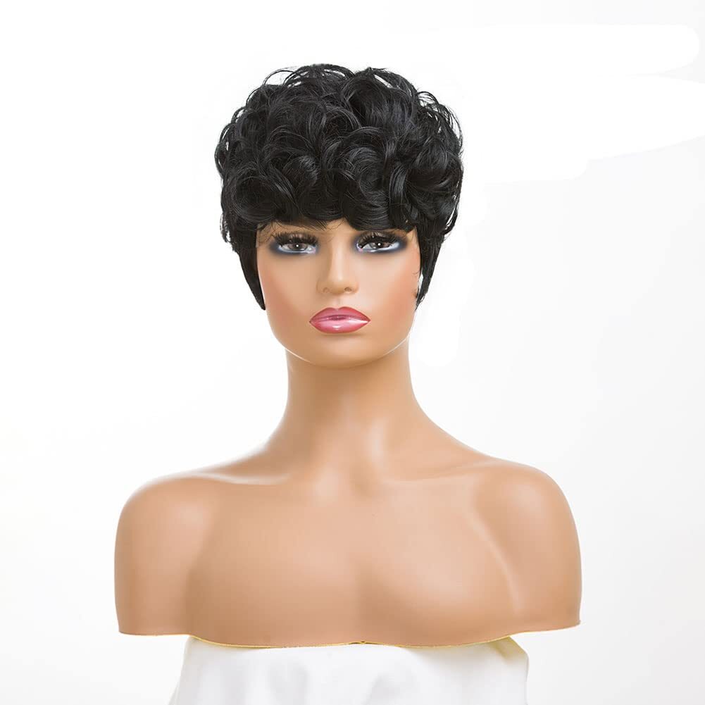 Short Curly Layered Pixie Cut Wigs for Women Human Hair Wave Wigs None Lace USA