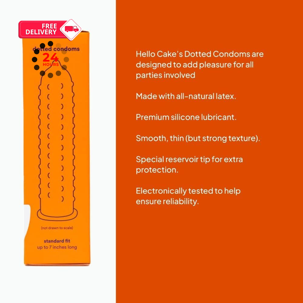 Hello Cake Dotted Condoms, Premium Silicone 12 Count (Pack of 1),