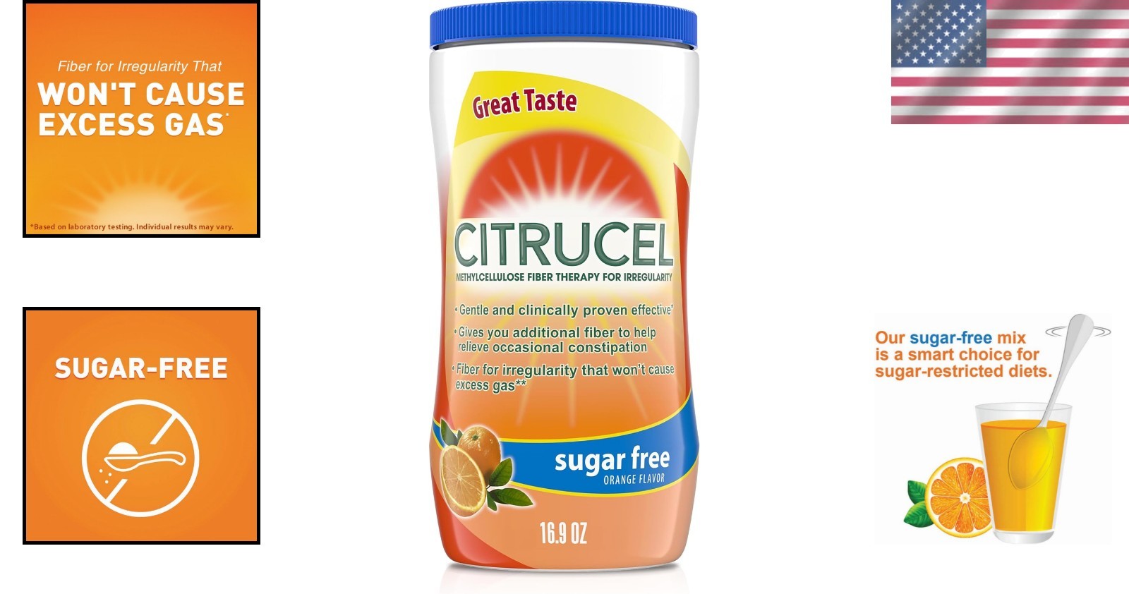 Sweet Orange Flavor Sugar Free Fiber Powder – Smooth Constipation Relief, 16.9oz