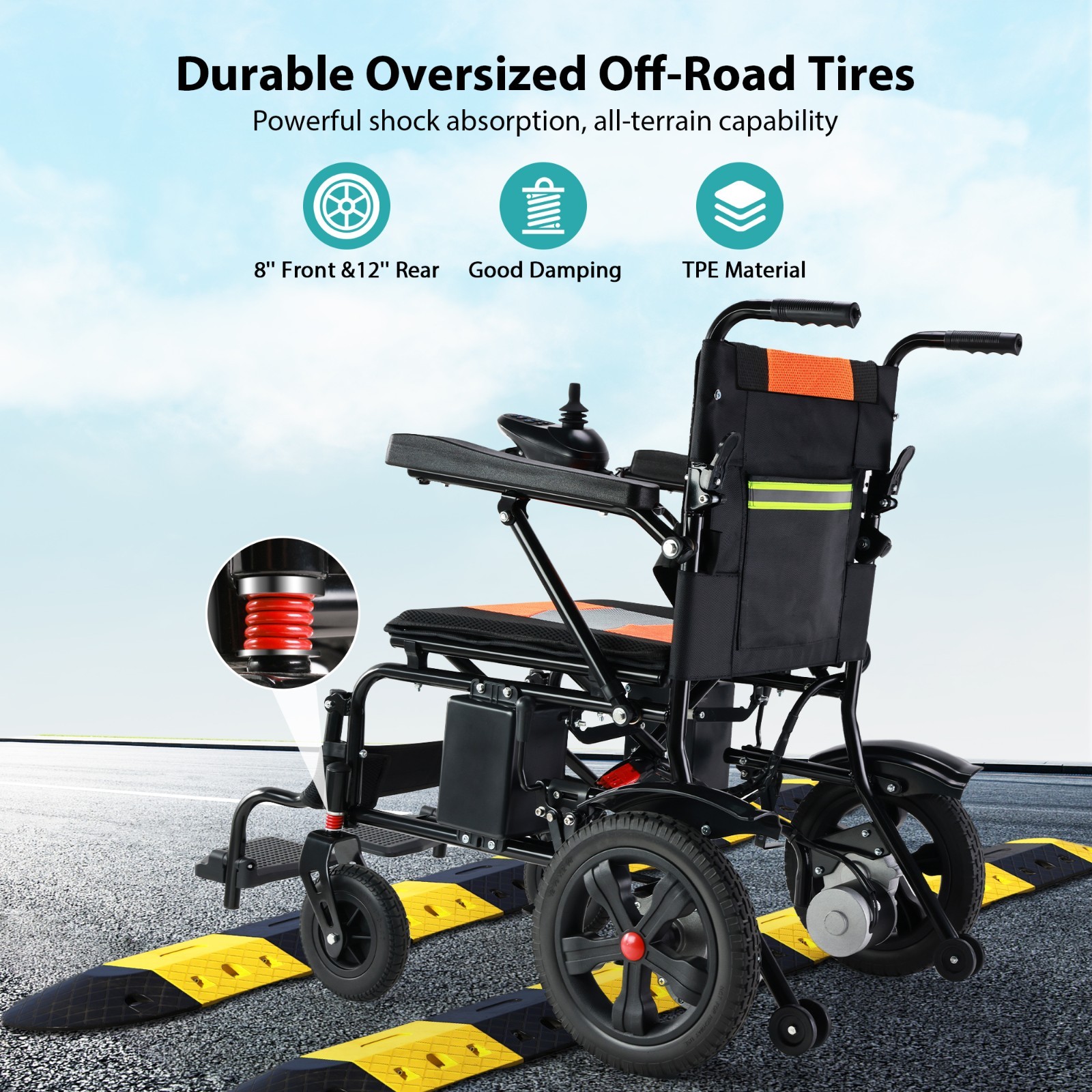 Lightweight Foldable Electric Wheelchair with Extended and Widened Armrests