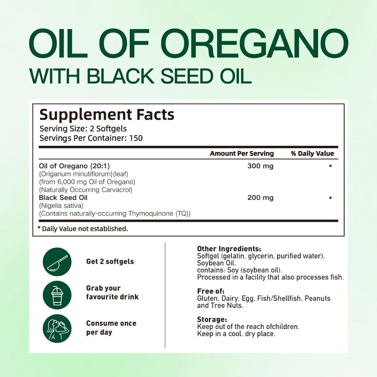 NEW VivoNu Oil of Oregano Capsules with Black Seed Oil Organic Oregano Softgels