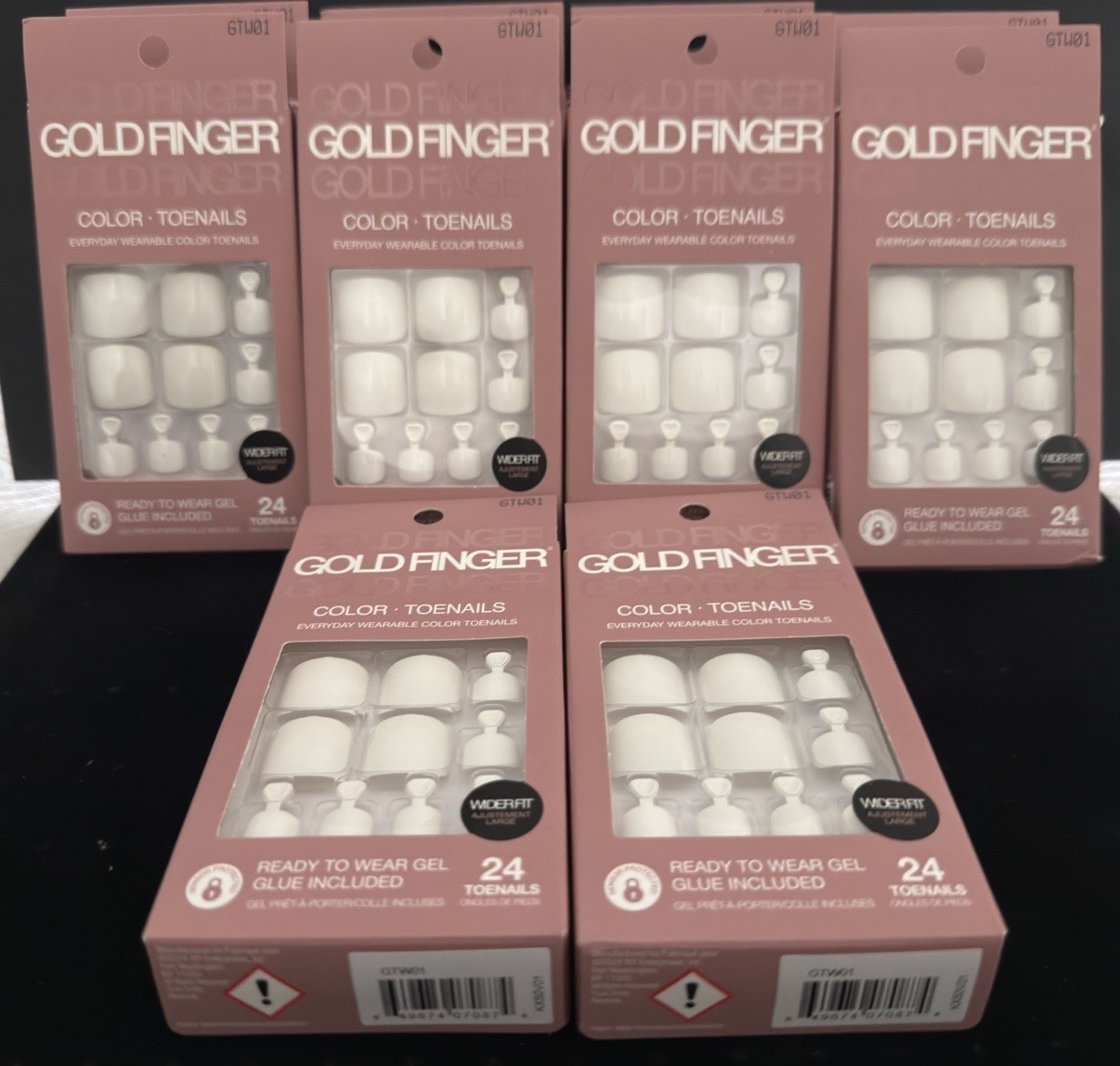 *10* Gold Finger White Shiny Toe Press-On Nails Short Square Glue Included GTW01