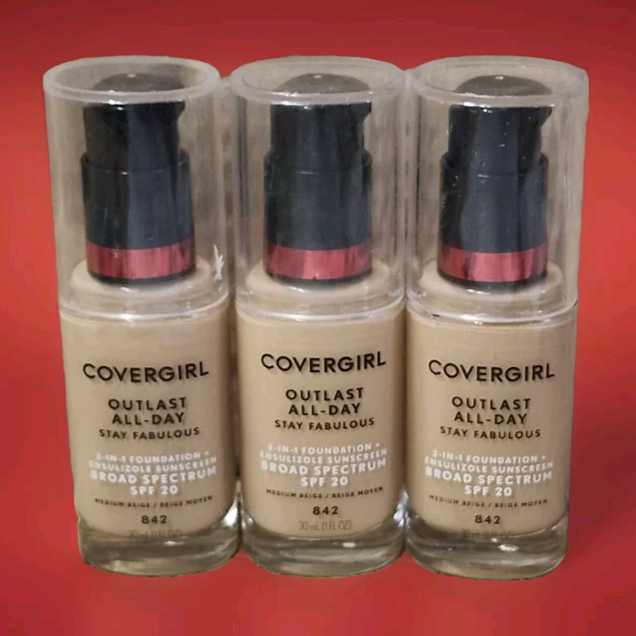 CoverGirl Outlast Stay Fabulous 3 in 1 Foundation 842 Medium Beige 1oz Ea 3pcs