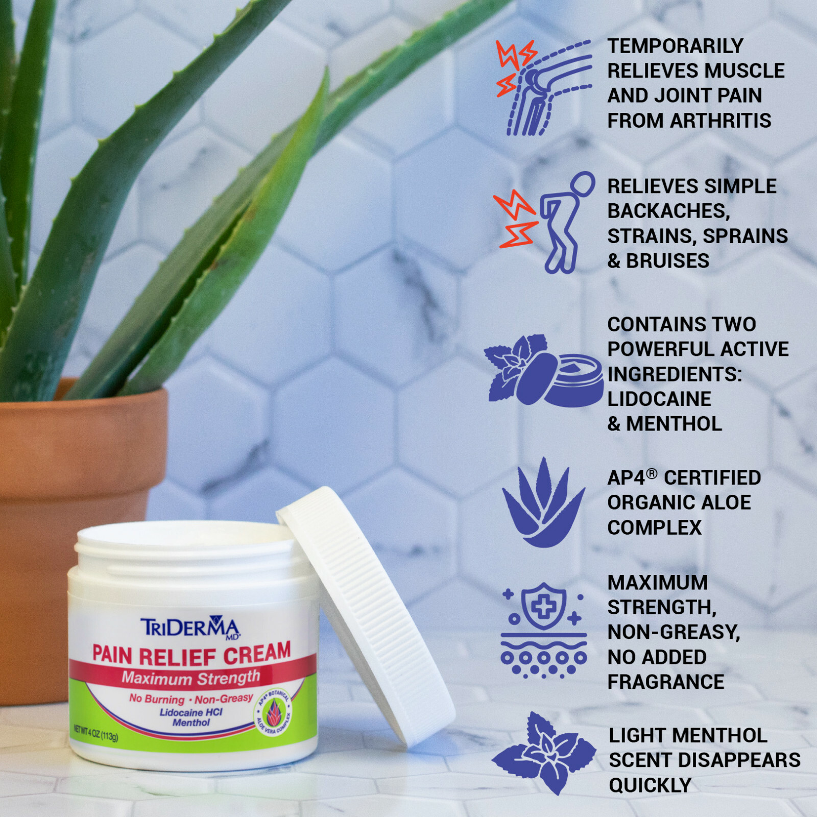 TriDerma Pain Relief Cream Value Pack (2) 4 Ounce Jars, FSA Eligible