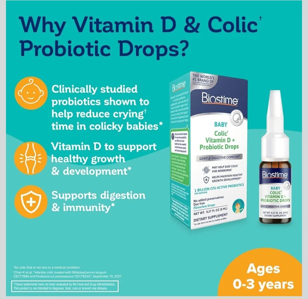 Biostime Baby Vitamin D & Colic Probiotic Drops for Newborns to 3 Years Old