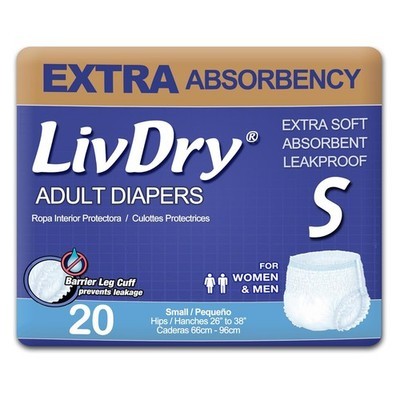 LivDry Adult Unisex Incontinence Underwear Extra Soft Absorbent, Small, 20 Count