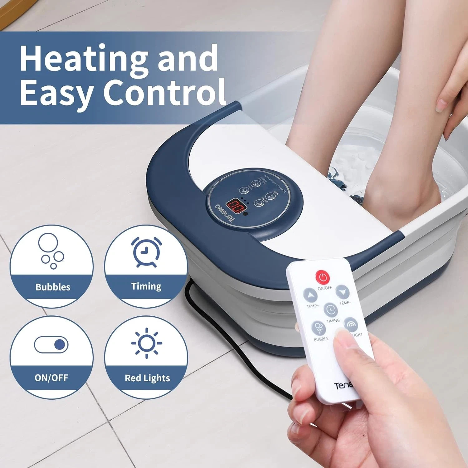 Collapsible Foot Spa Bath Massager with Heat Bubbles Pedicure Foot Spa with 8