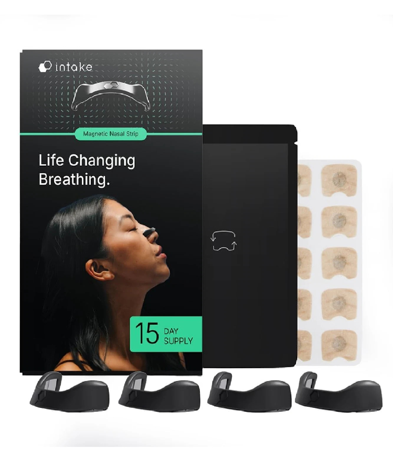 Intake Breathing — Magnetic Nasal Strips Starter Kit | 15 Count, Clear