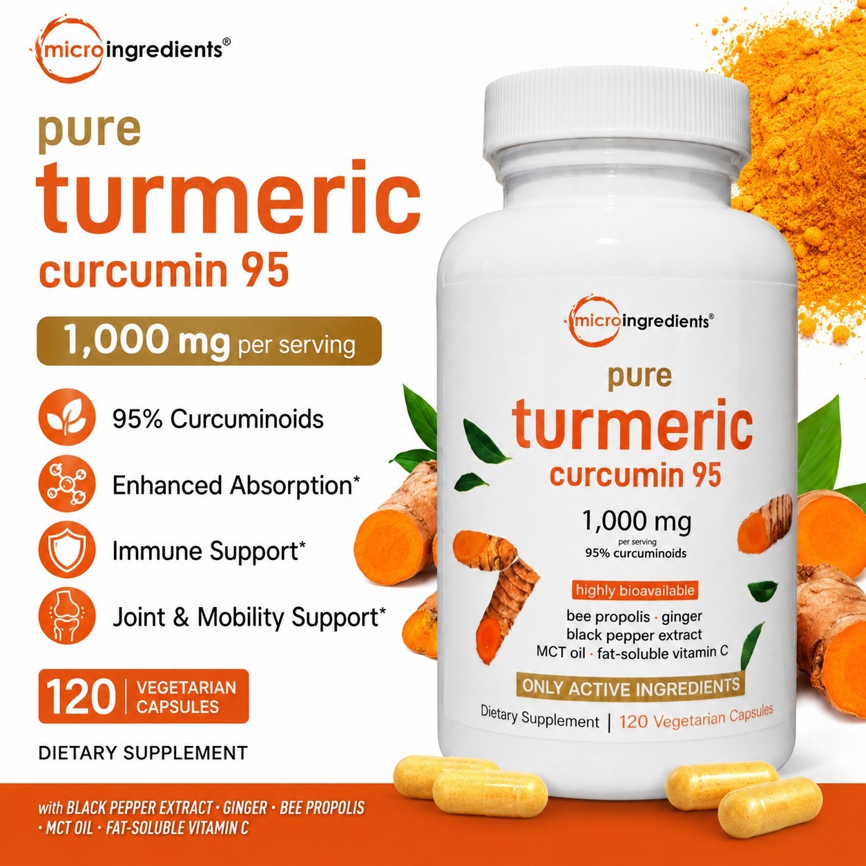 Microingredients Turmeric Curcumin 95% 1000mg 360 Caps Vegetarian Non-GMO
