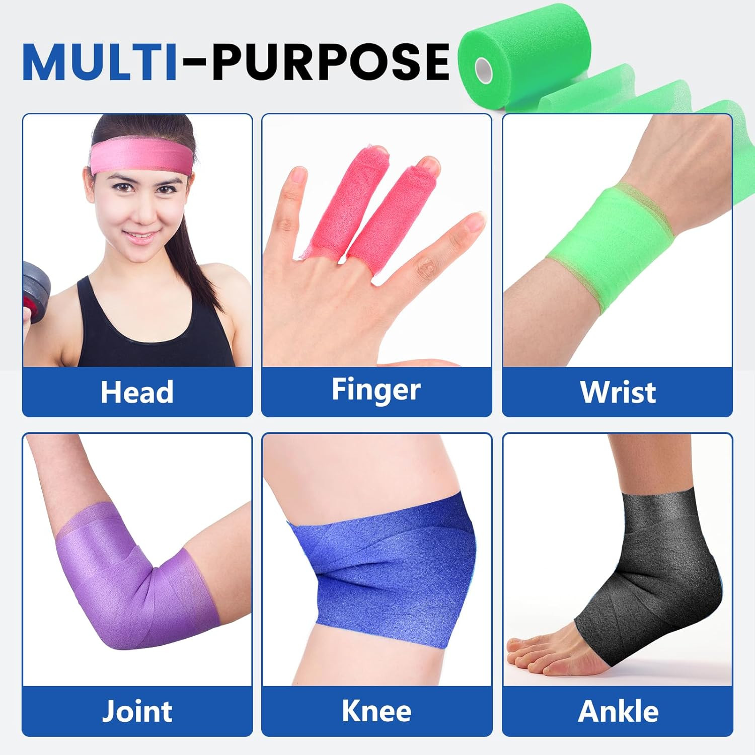 9 Pack Pre Wrap Tape, 9 Colors 2.76 Inch X 11 Yards Prewrap Athletic Tape for Ha