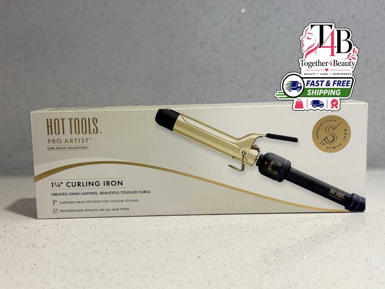 Salon Curling Iron Wand 1¼” Helen of Troy HOT TOOLS PRO 24K Gold Fast Heat NEW