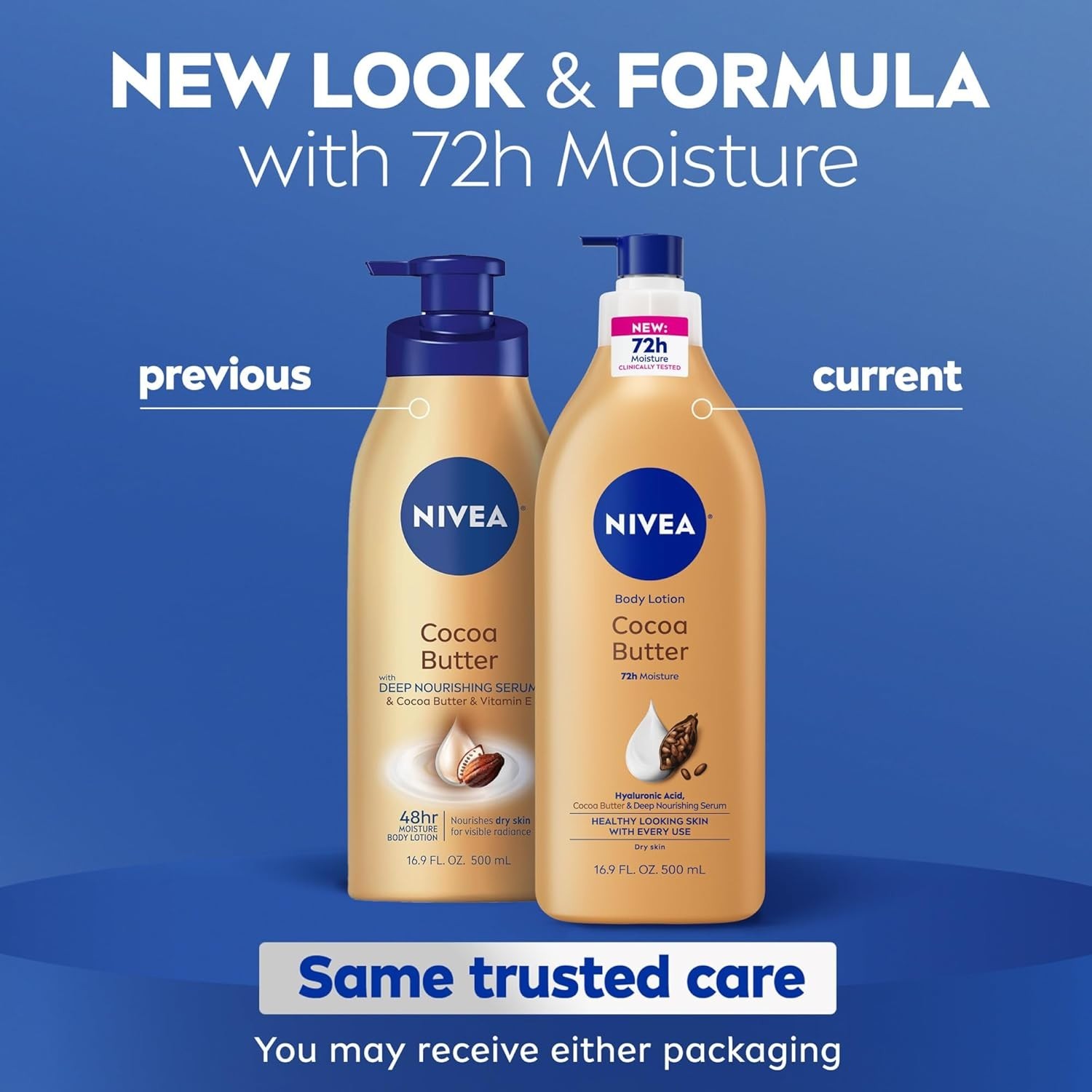 NIVEA Cocoa Butter Body Lotion Dry Skin Hyaluronic Acid Shea Moisturizer 16.9 oz