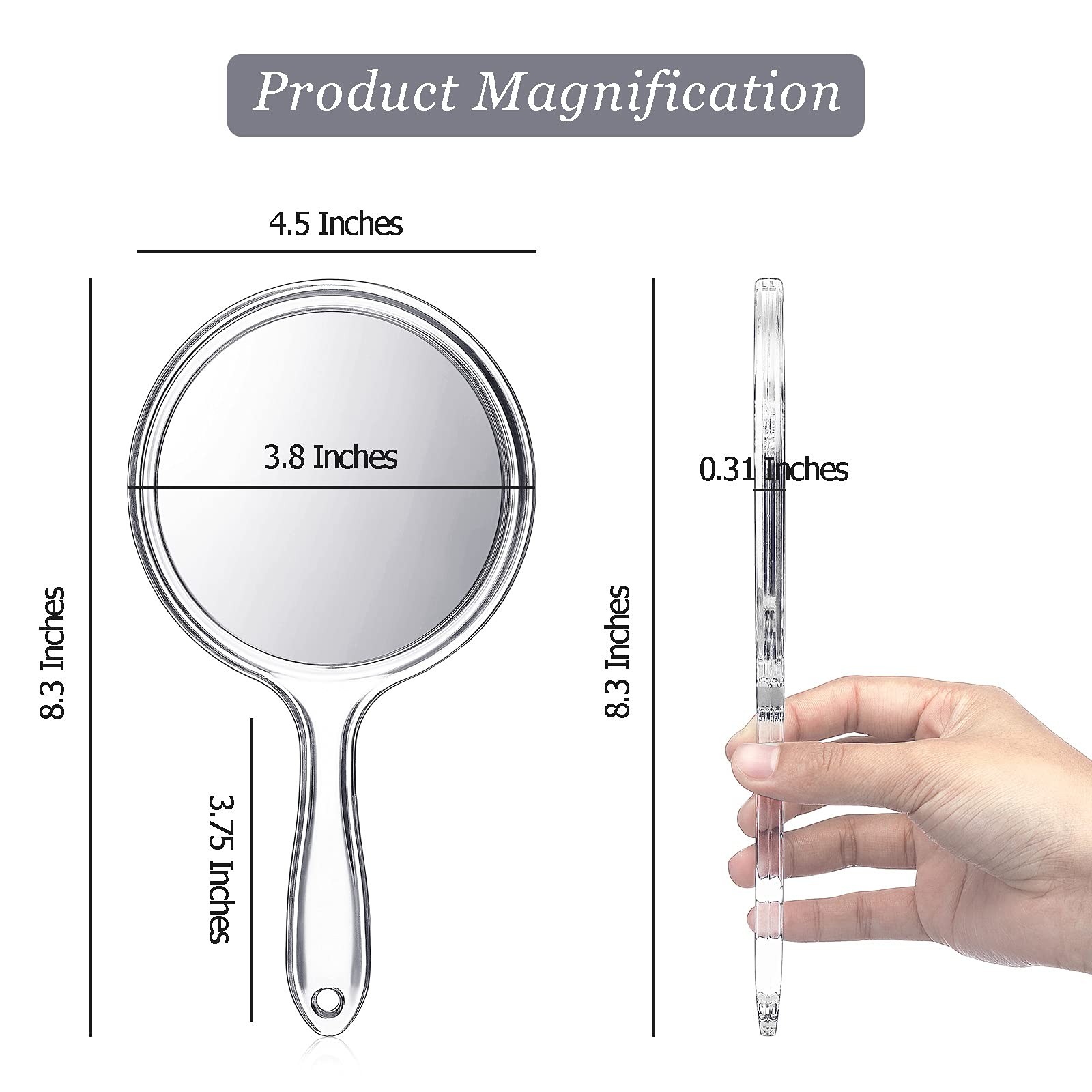 Jetec Hand Mirror Double-Sided Handheld 1X/ 2X 8.3″L x 4.5″W, Clear