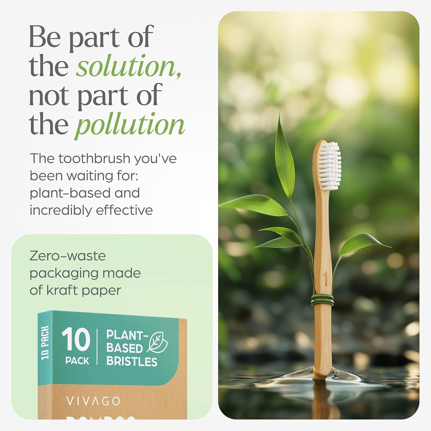 Bamboo Toothbrushes Eco-Friendly Soft Bristles 10 Pack Natural Wooden Toothbrush