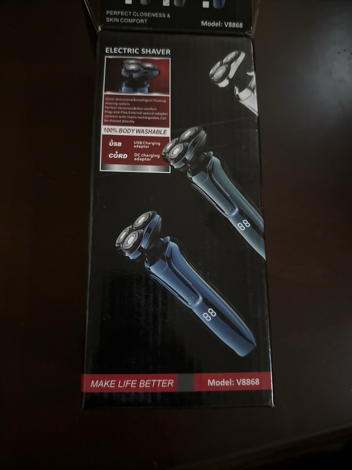 3 Head Rotary Electric Shaver Blue Black Rechargeable LED Display Wet/Dry V8868