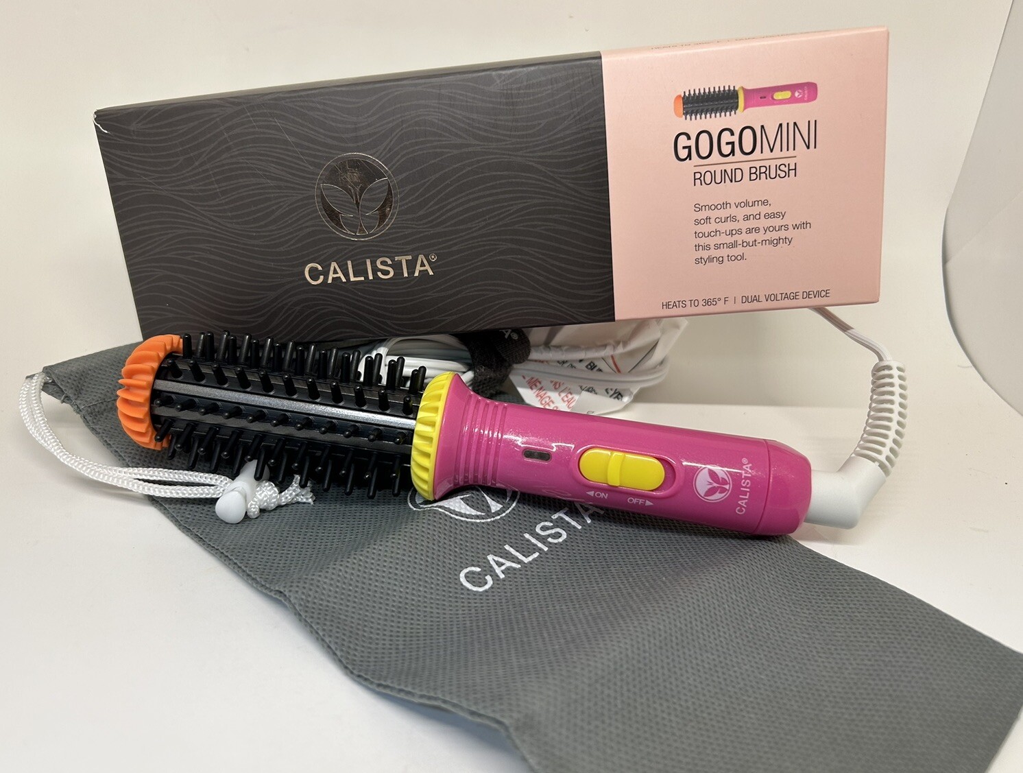 Calista GoGo Mini 2.0 Round Brush Hair Styling Tool 1″ New Ed Flamingo Pink wBag