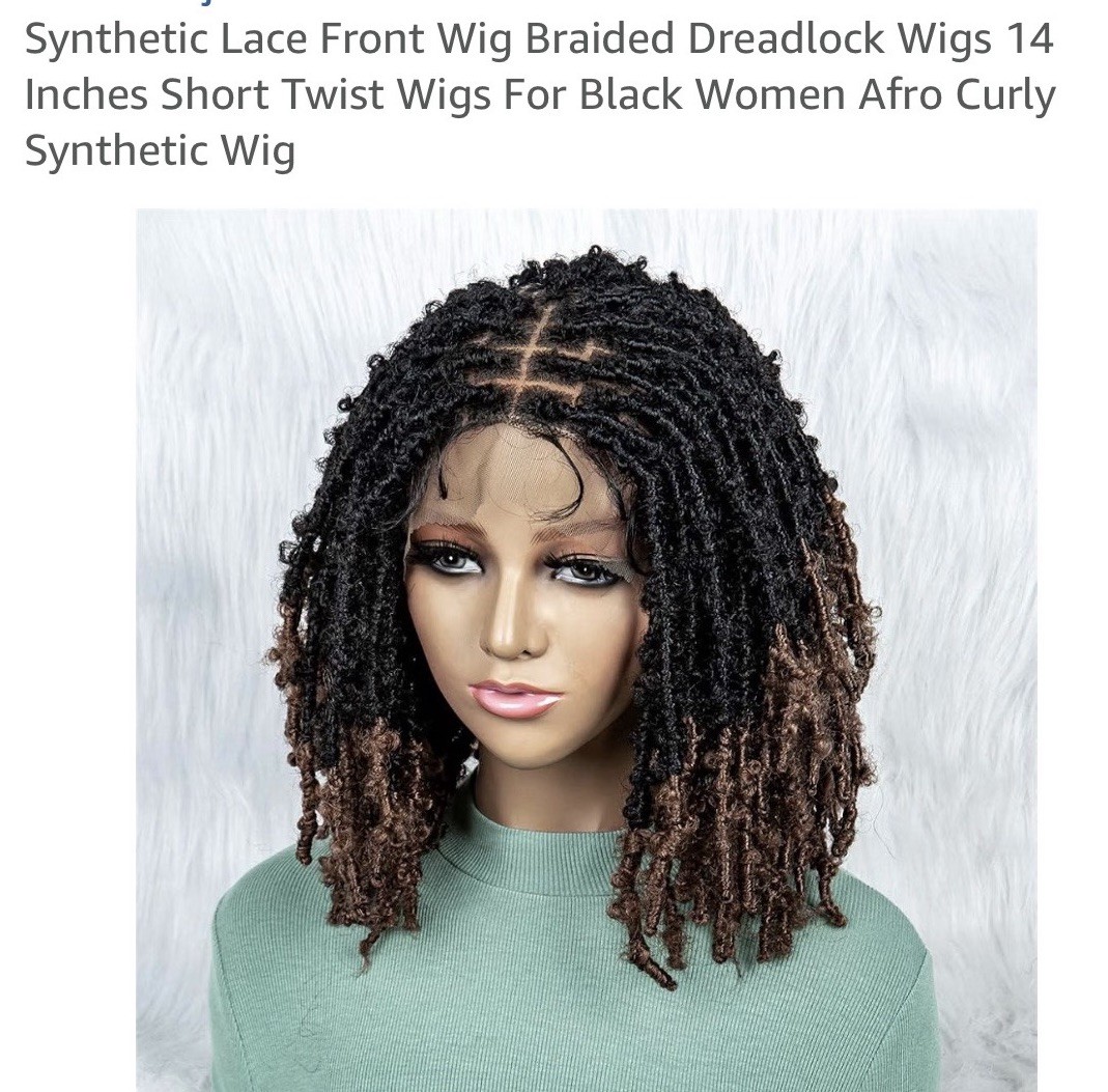 Lace Front Synthetic Dreadlocks Wig 14 in Curly Black/Brown C-Part Women