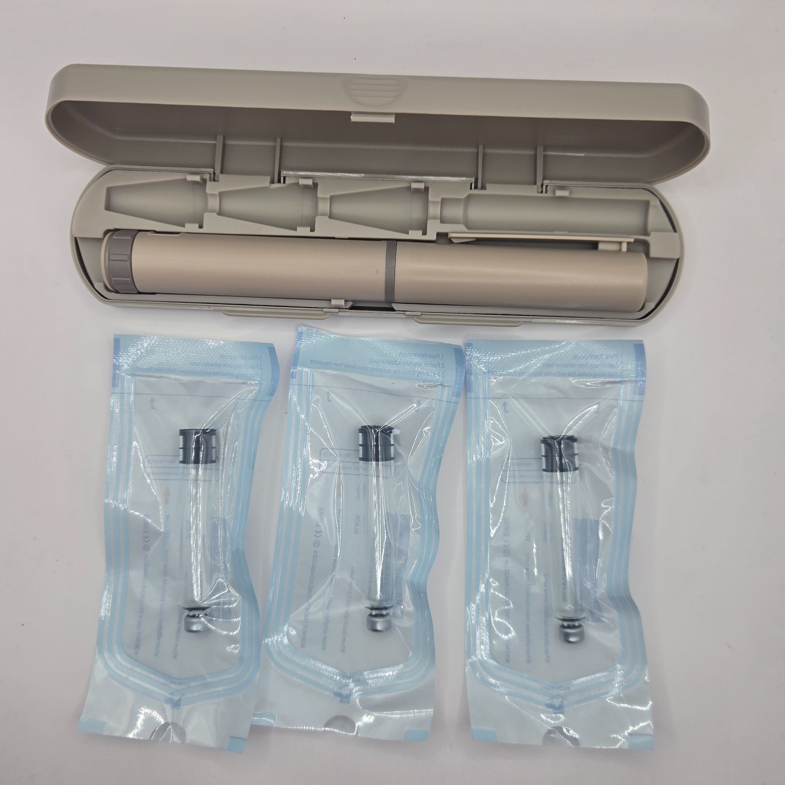 New Reusable 60-Unit Injection Pen w/ Case + (3) 3ml Peptide Vials FREE SHIPPING