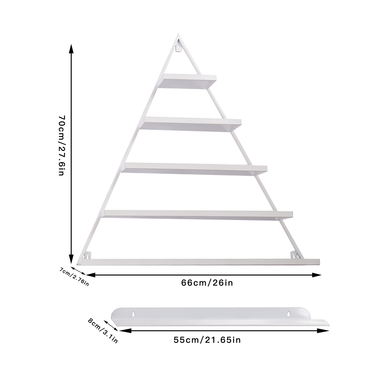 5 Tier Wall-Mounted Metal Nail Polish Display Rack Triangular Floating Shelves