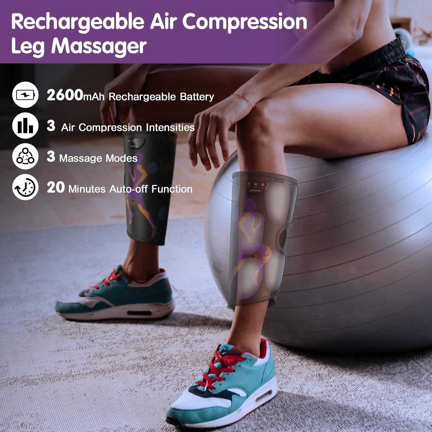 Rechargeable Leg Massager for Circulation and Pain Relief, Cordless Air Leg Comp