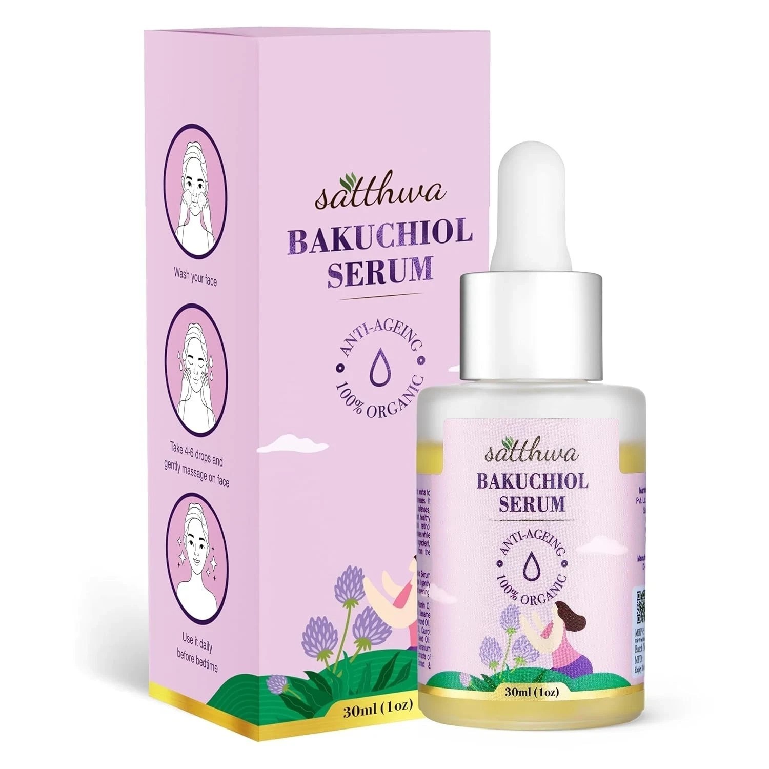Satthwa Bakuchiol Face Serum Plant-Based Retinol Alternative Oil-Based 30ML