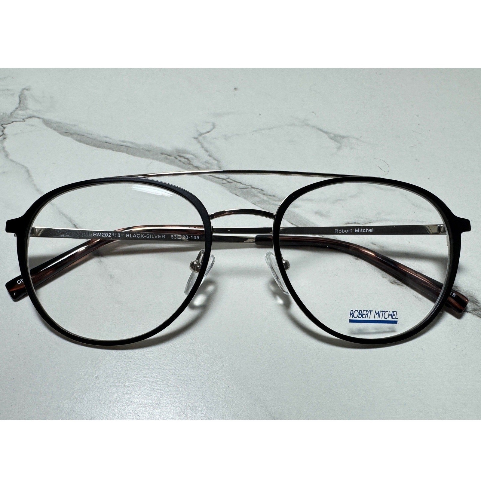 Robert Mitchel RM202118 Black Silver Aviator Eyeglass Frames 53-20-145 New