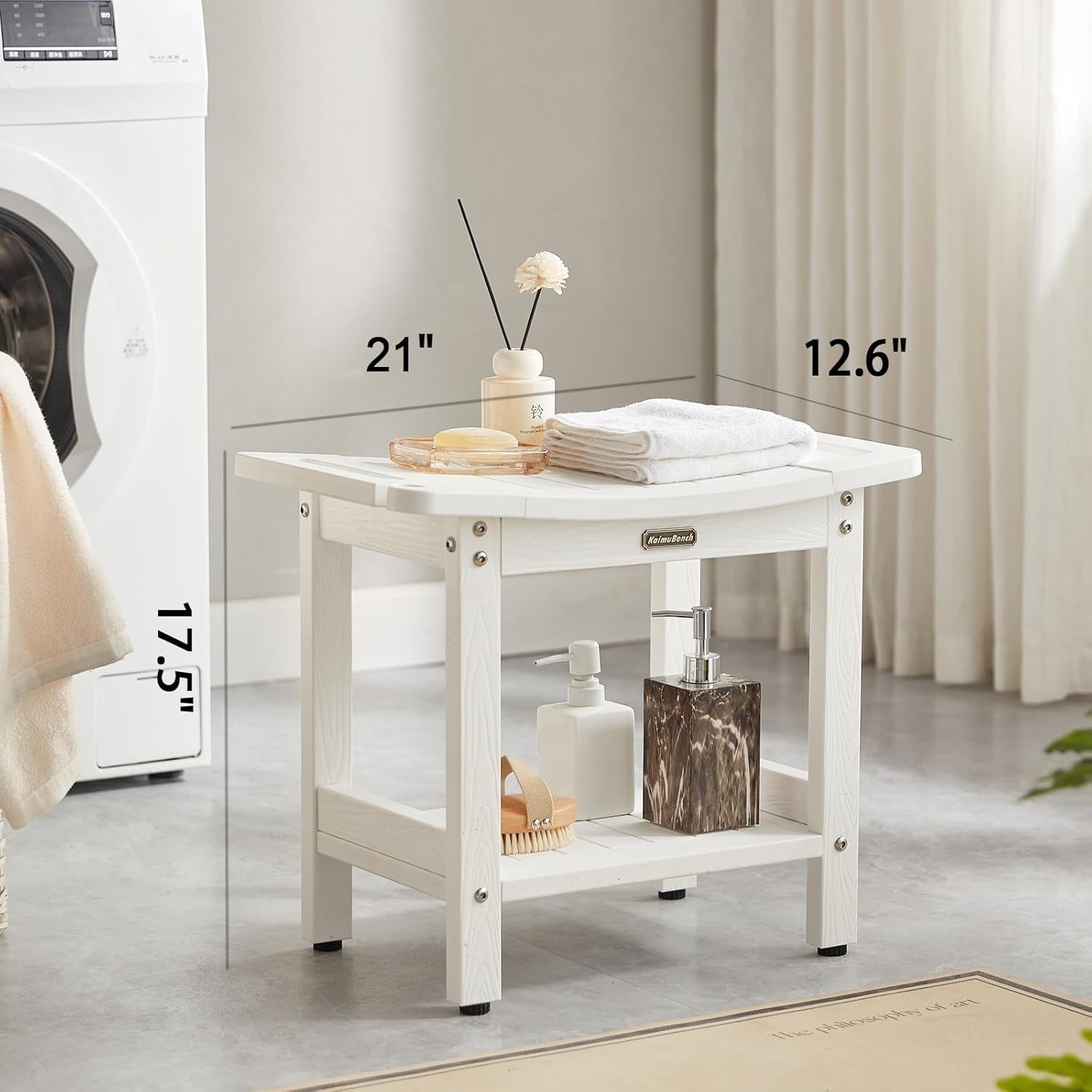 Waterproof Shower Bench White Poly Shower Stool Shaving Legs Shower Chair Seat