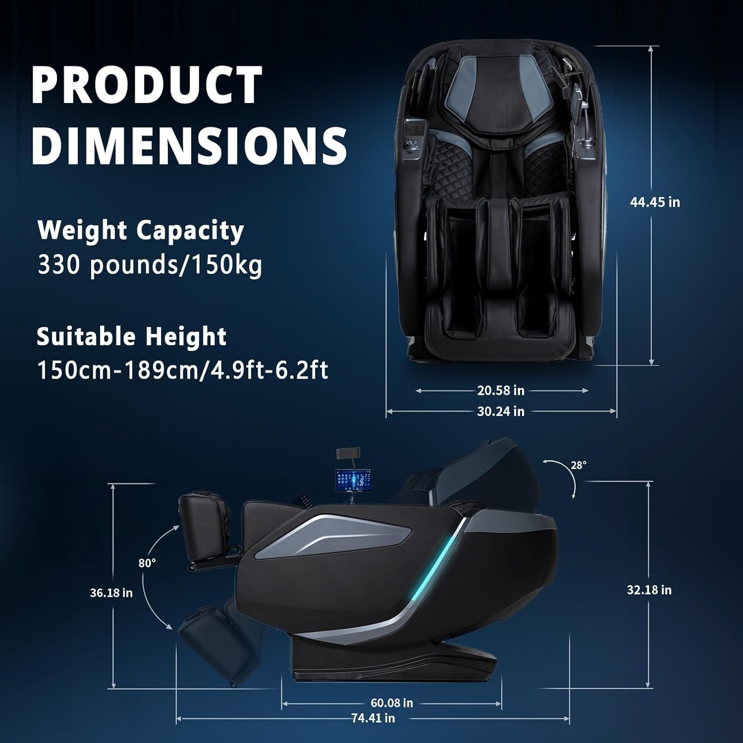 HealthRelife 4D Massage Chair Full Body Zero Gravity Recliner – 55“ SL-Track,15