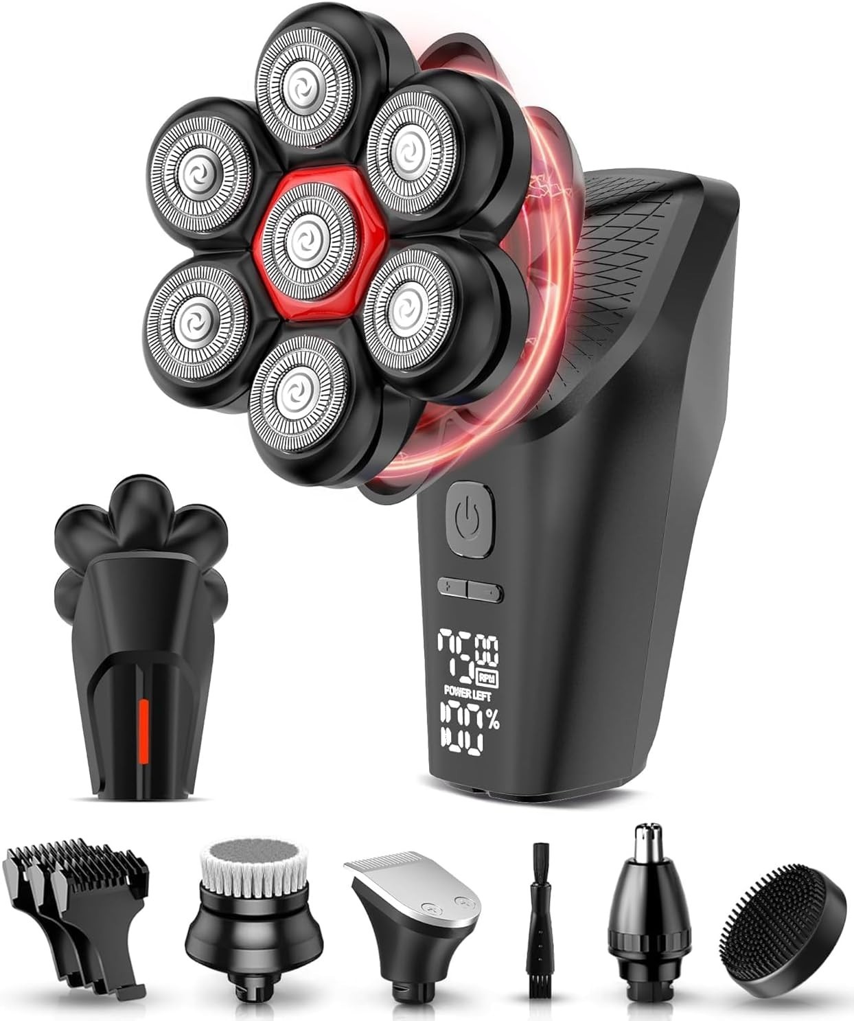 Skull Shaver Electric Palm Razor LED Cordless Rechargeable 9 Blades Wet Dry SET.