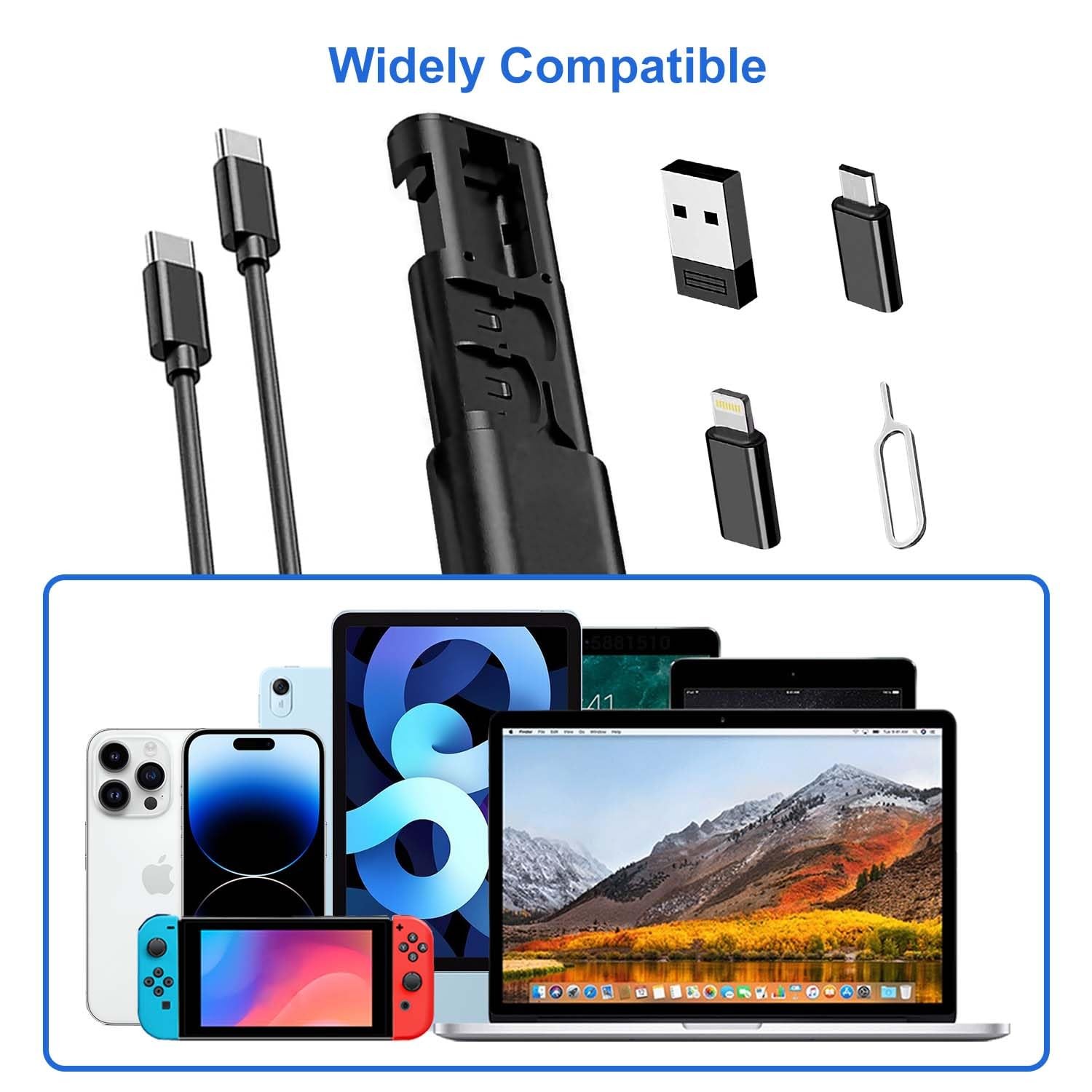 Multi USB Charging Adapter Cable & Conversion Set, A to Type C 1Pcs Black