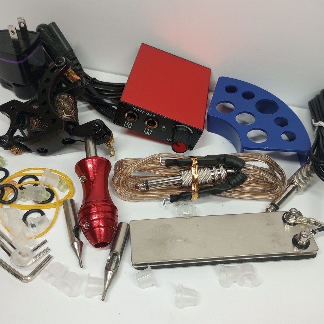 Tattoo Machine Gun Starter Kit Power Supply Clip Cord Foot Pedal Tube Tips Grip
