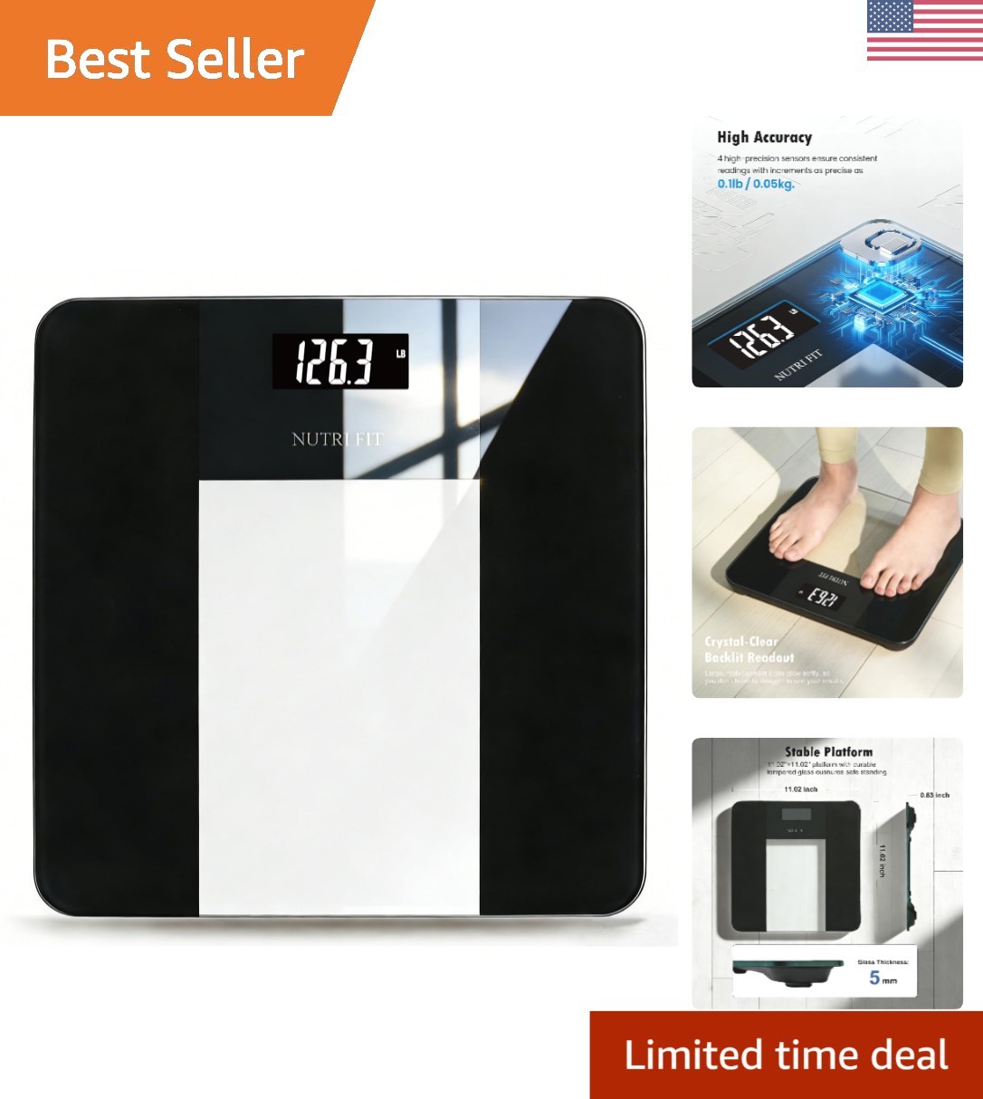 Step-On Body Weight Scale with 0.1 lb Accuracy and Large Display – 400 lb Max