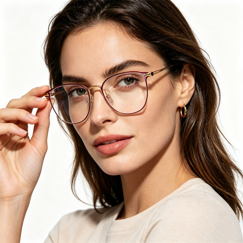 Fashion Women Cat Eye Reading Glasses Anti Blue Light Rose Gold Metal Eyewear