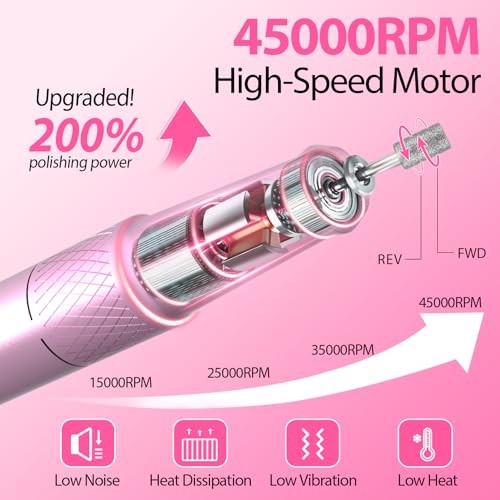 Professional Electric Nail Drill E-File Machine – 45,000 RPM Corded Nail Pink