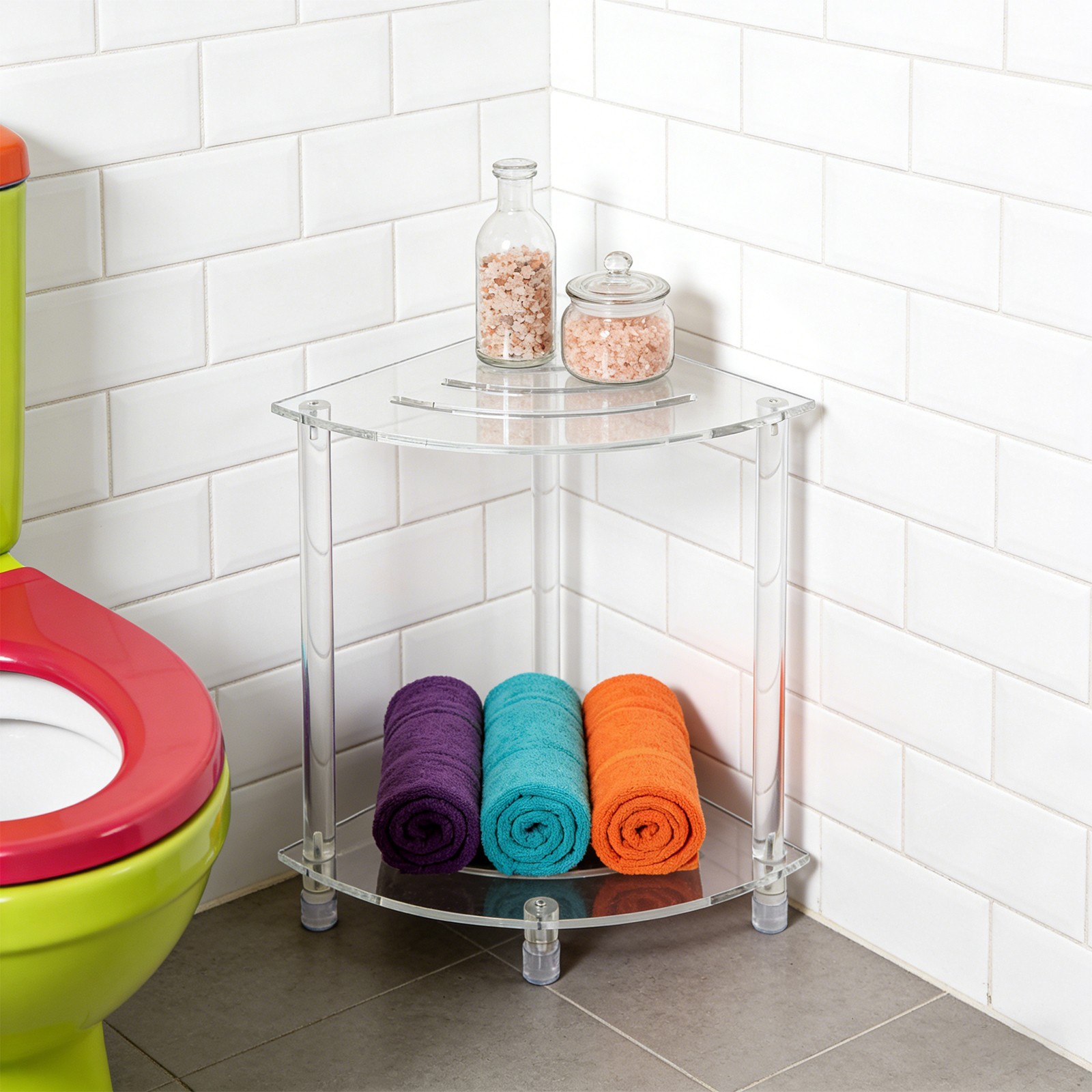 Acrylic Corner Shower Stool 30*30*30cm Bathroom Shower Stool with Storage Shelf