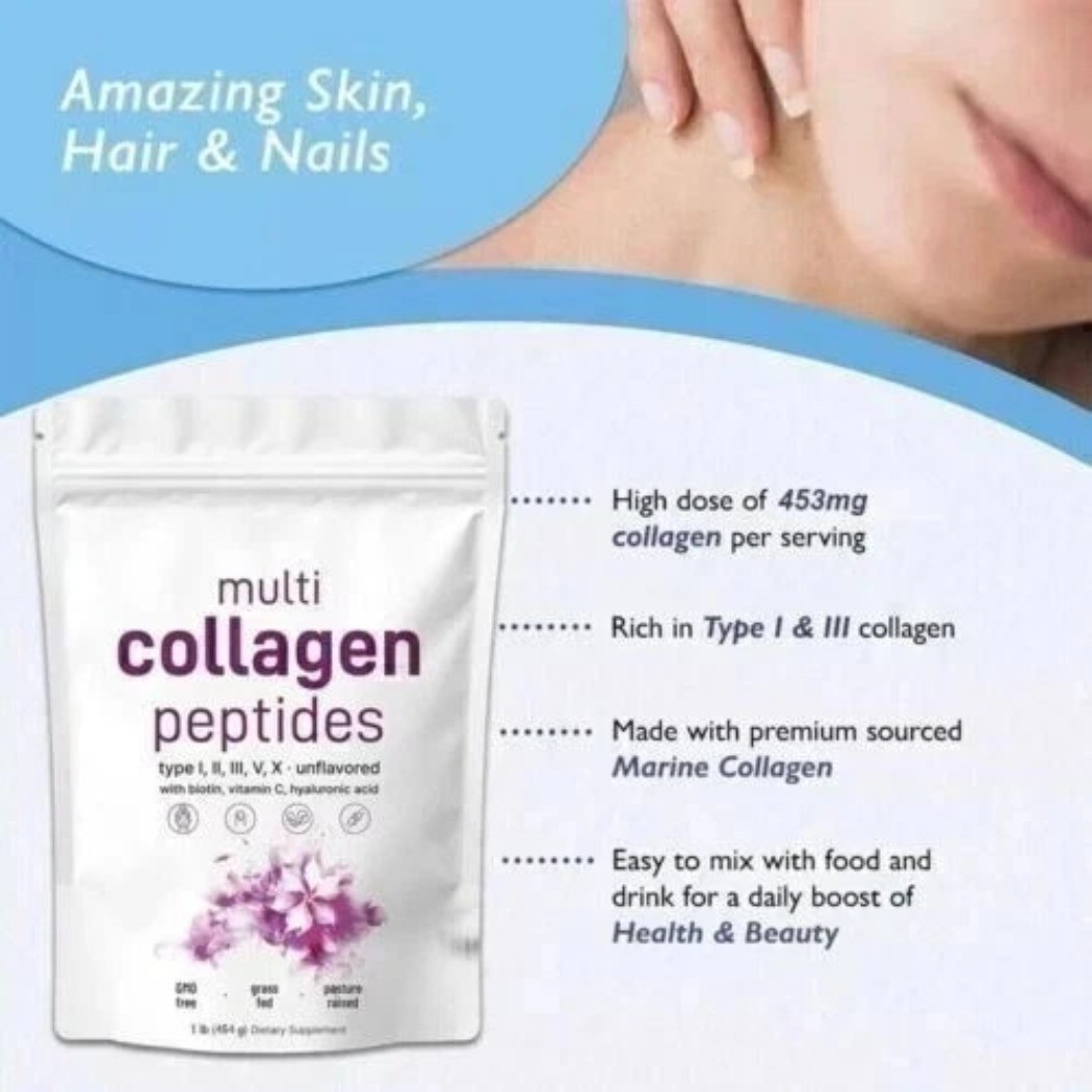 2 lb Multi Collagen Peptides Powder Hydrolyzed Protein Peptide Type I,II,III,V,X