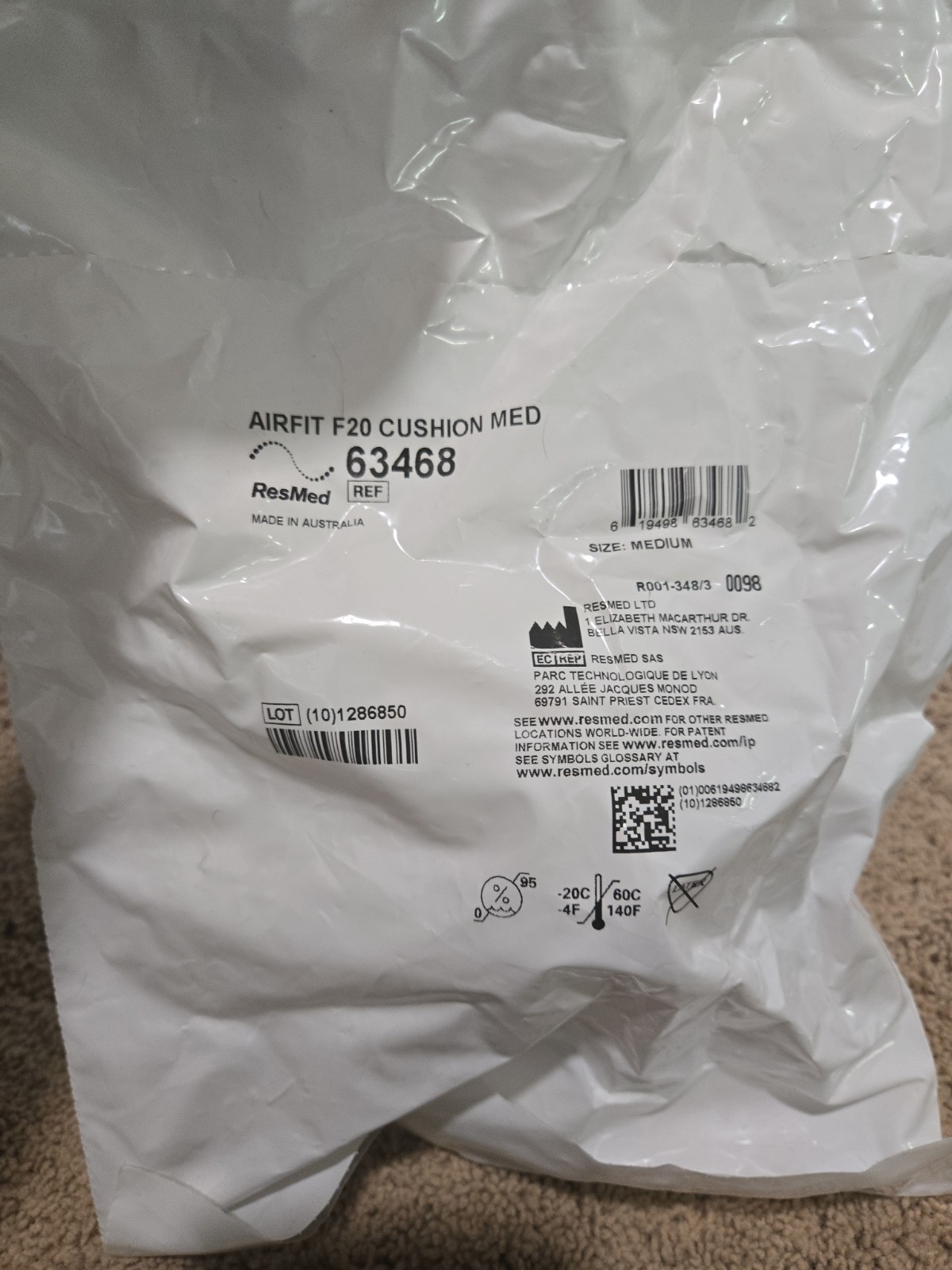 Resmed AirFit F20 Medium Cushion New Factory Sealed Replacement