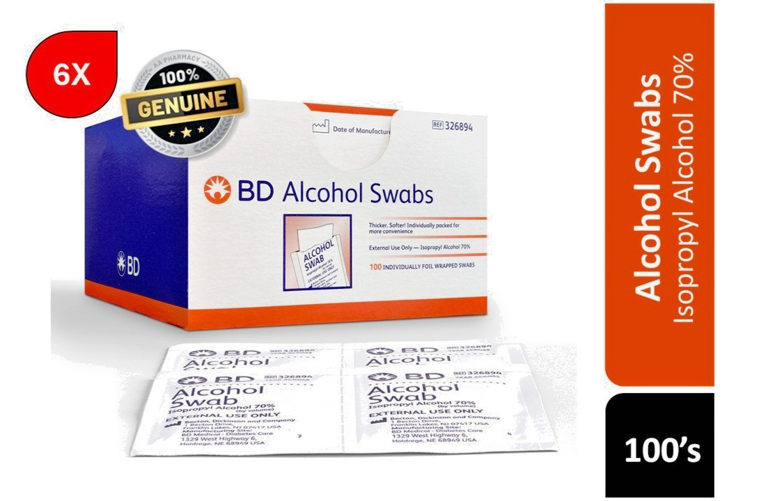 6x BD Alcohol Swabs 100’s | Antiseptic Pads First Aid Skin Cleaning