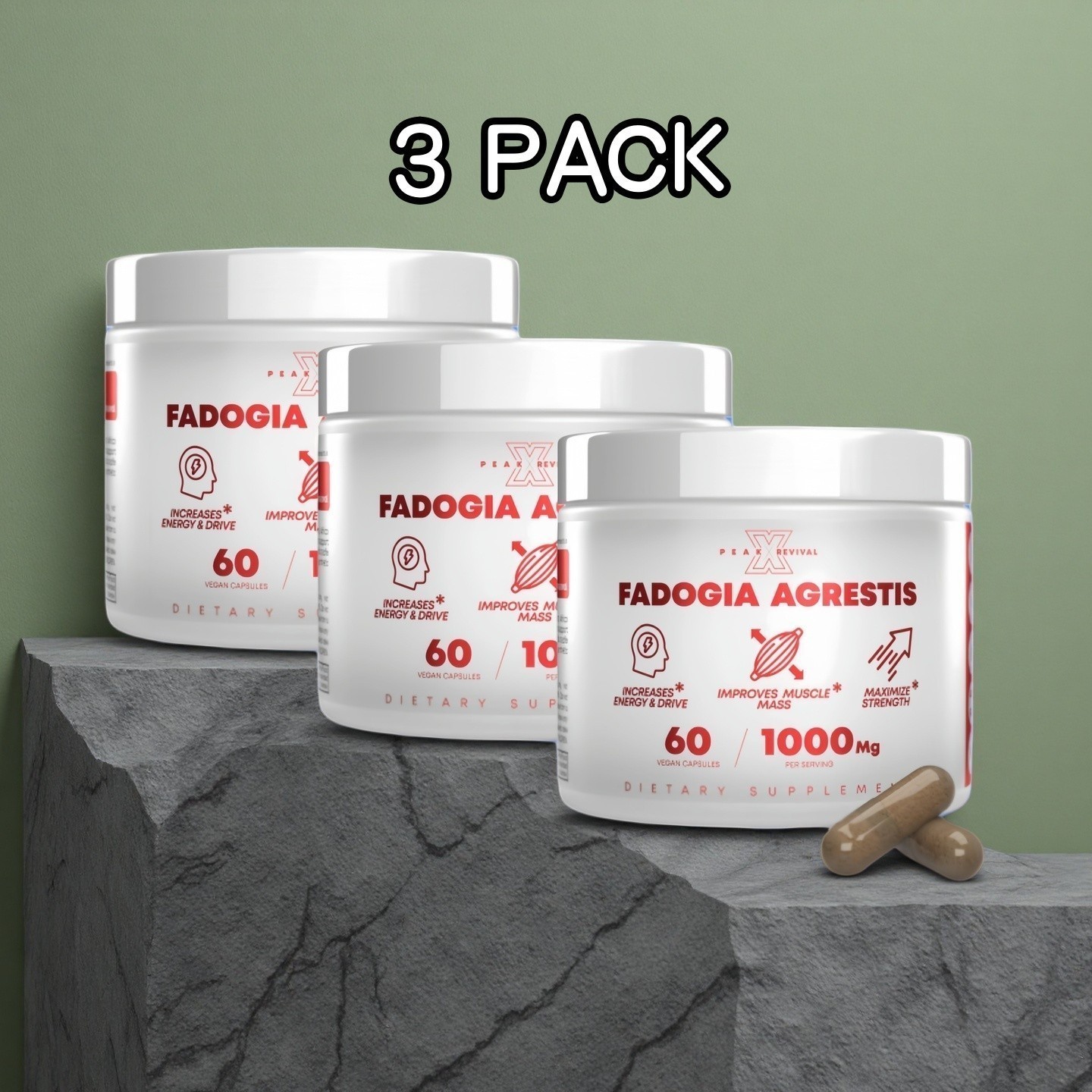 3 PACK Fadogia Agrestis 1000mg 60 Vegan Non‑GMO Capsules Performance & Vitality