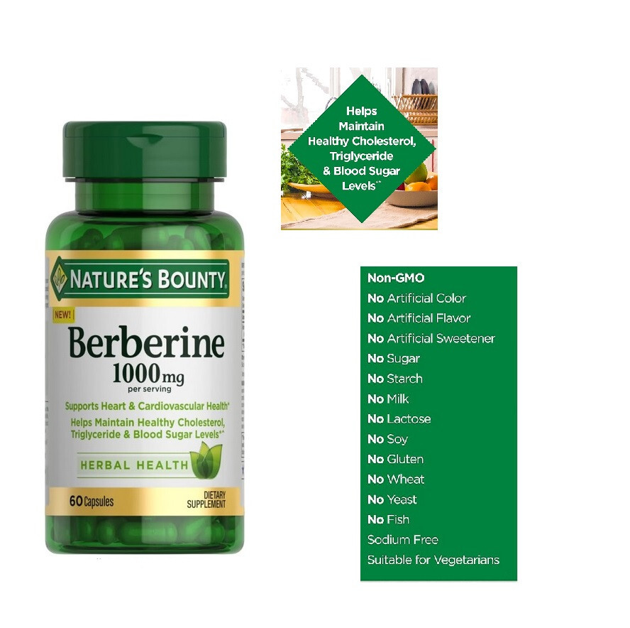 Berberine 1000mg / Nature’s Bounty {60 capsules} – Heart Cardio Health exp 2027