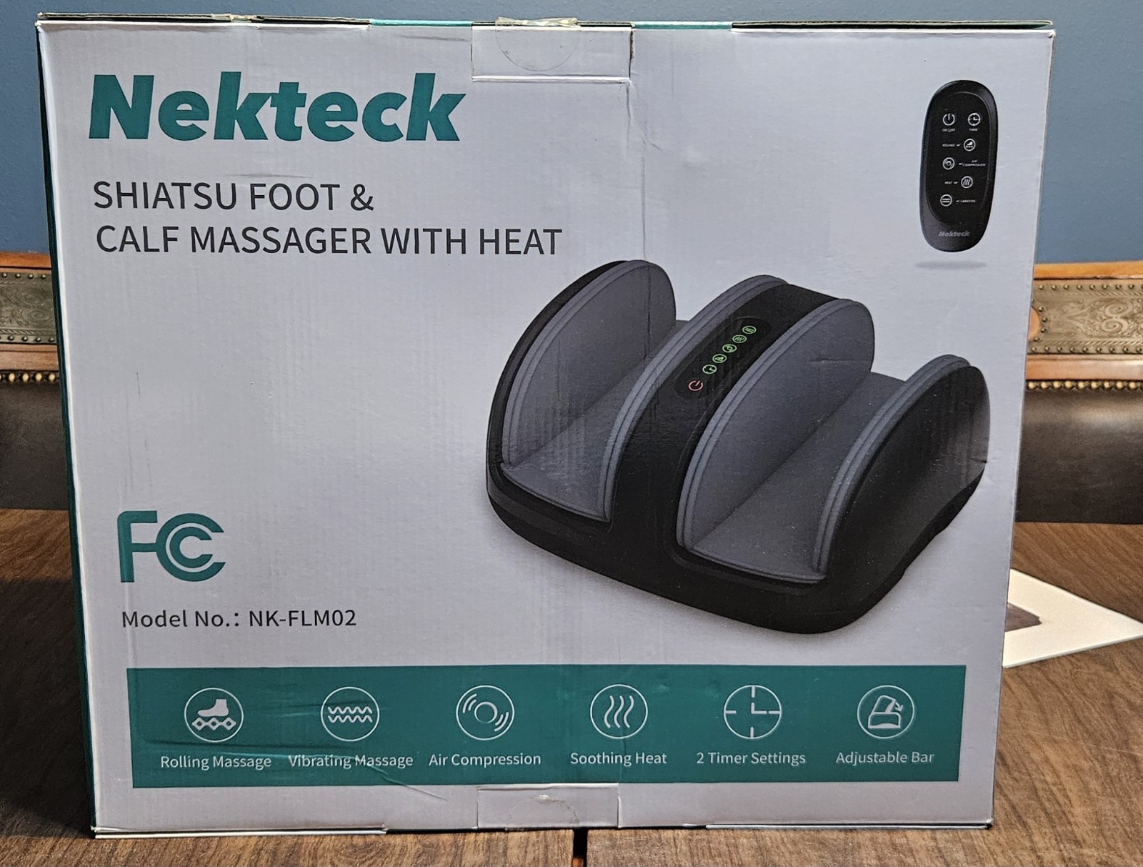 Nekteck Shiatsu Foot & Calf Massager Heat Remote Timer NK-FLM02 Gray/Black